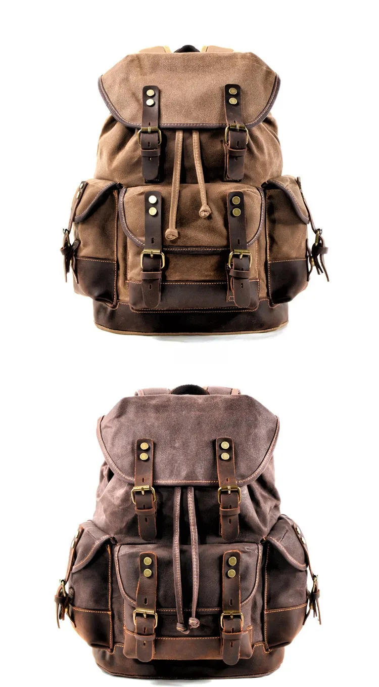 Canvas And Leather Backpack Hiking Backpack for Men Waxed Canvas Backpack With Laptop Compartment