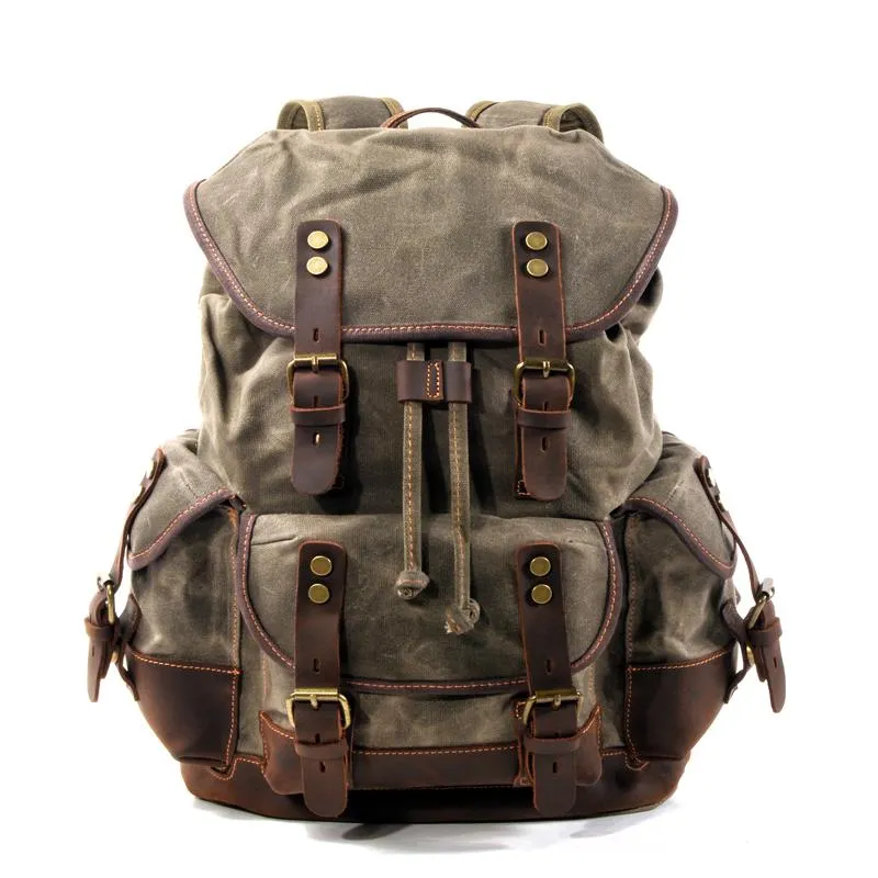 Canvas And Leather Backpack Hiking Backpack for Men Waxed Canvas Backpack With Laptop Compartment