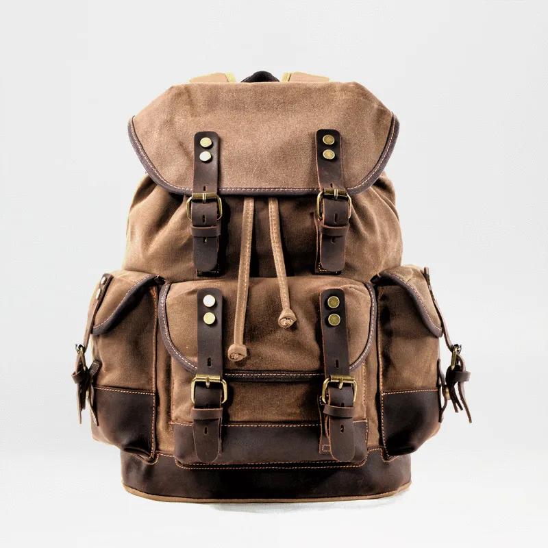 Canvas And Leather Backpack Hiking Backpack for Men Waxed Canvas Backpack With Laptop Compartment