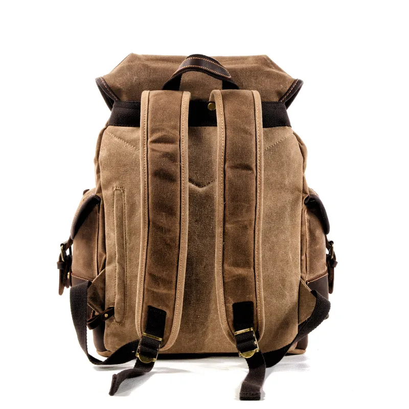 Canvas And Leather Backpack Hiking Backpack for Men Waxed Canvas Backpack With Laptop Compartment
