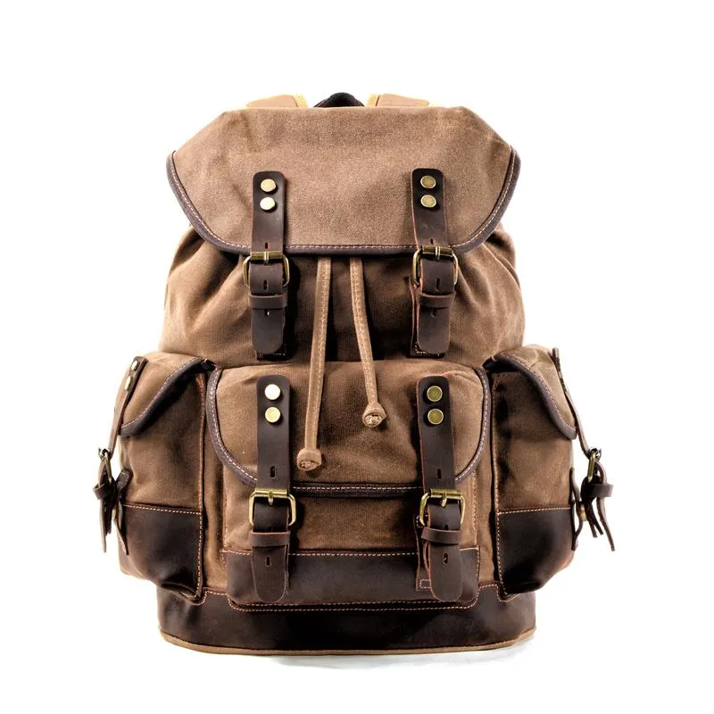 Canvas And Leather Backpack Hiking Backpack for Men Waxed Canvas Backpack With Laptop Compartment
