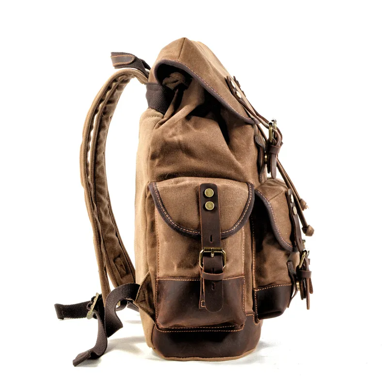 Canvas And Leather Backpack Hiking Backpack for Men Waxed Canvas Backpack With Laptop Compartment