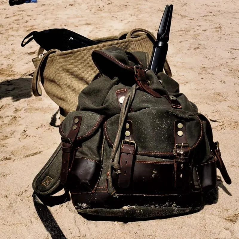 Canvas And Leather Backpack Hiking Backpack for Men Waxed Canvas Backpack With Laptop Compartment
