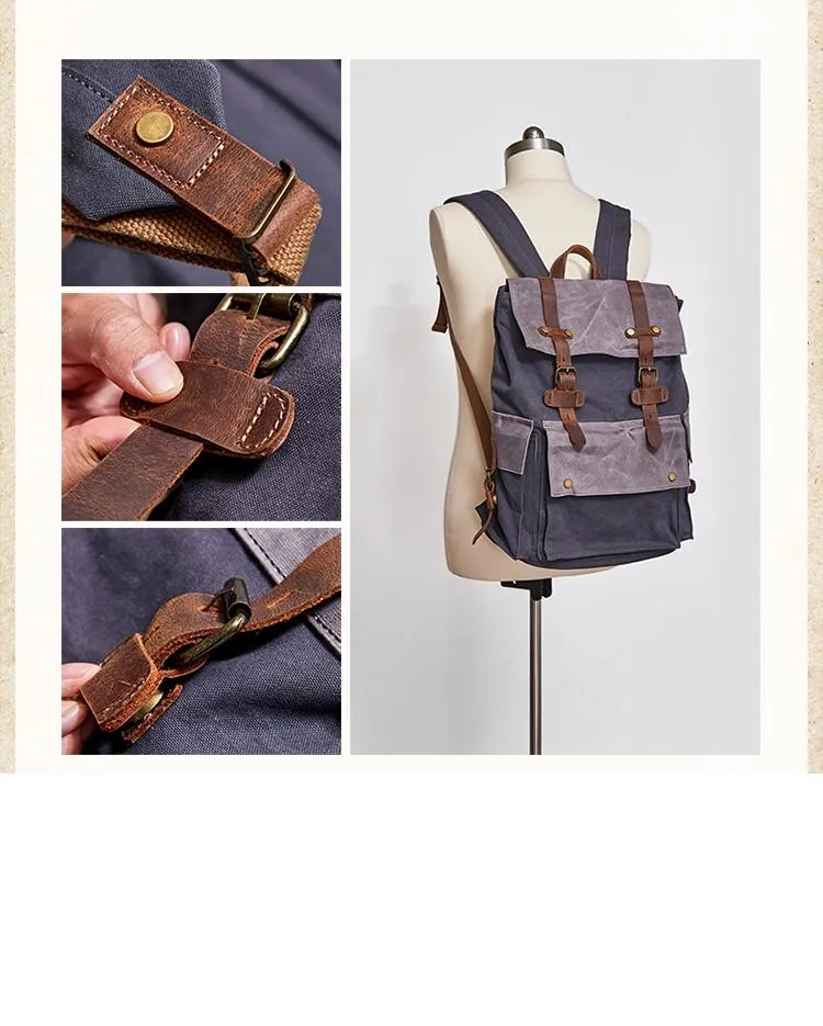 Canvas Leather Mens Backpack 15 inches Travel Green Backpacks Satchel Backpack Canvas School Backpack for Men
