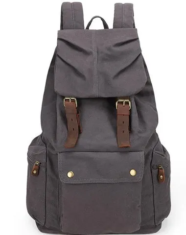 Canvas Leather Women Mens 14" Khaki Travel Backpack Green Computer Bag College Backpack for Men
