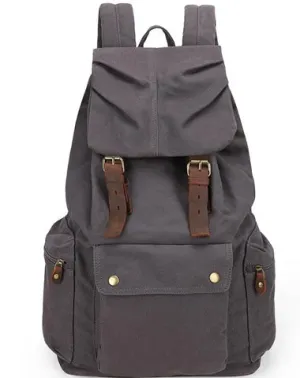 Canvas Leather Women Mens 14" Khaki Travel Backpack Green Computer Bag College Backpack for Men