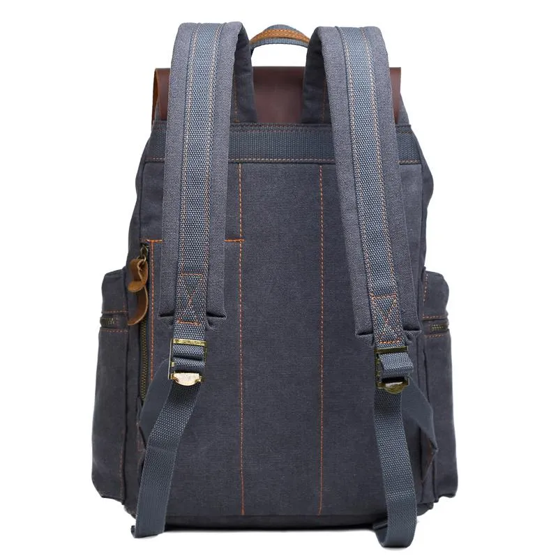 Canvas Leather Women Mens 16" Gray Travel Backpack Brown Computer Bag College Backpack for Men