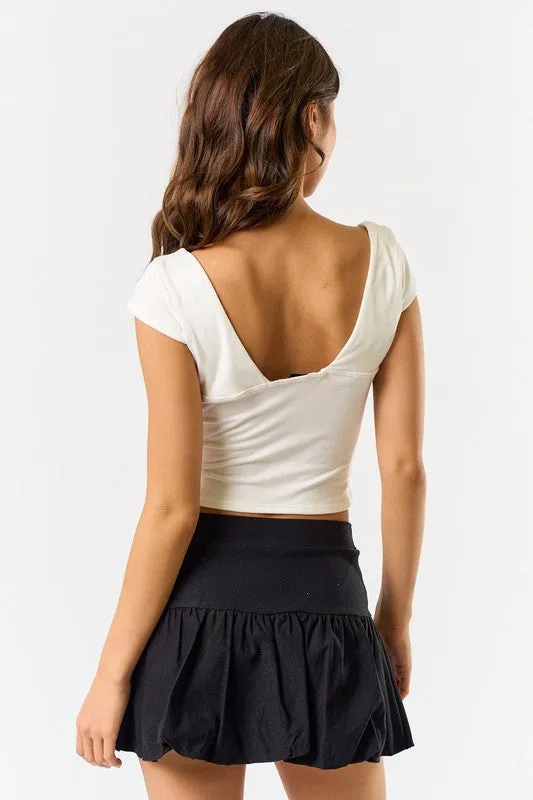 Cap Sleeve Brushed Knit Crop Top