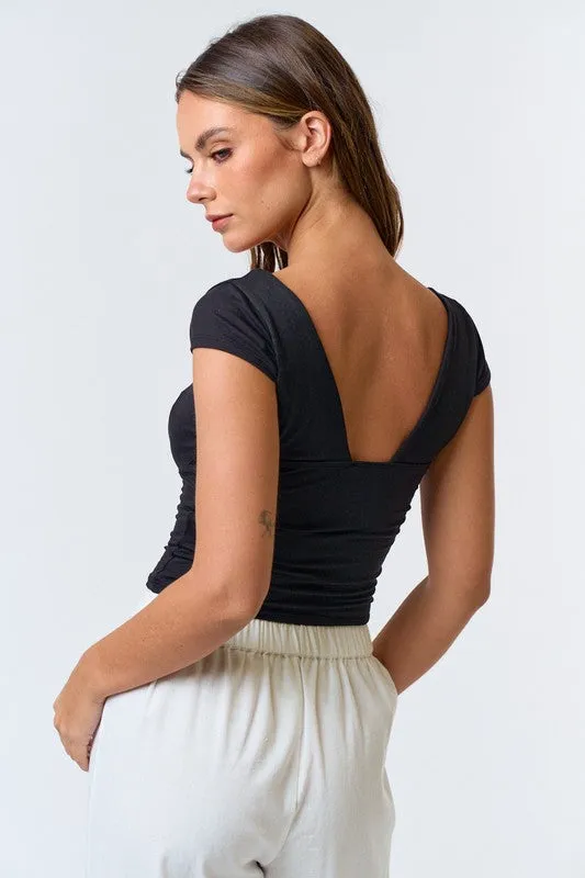 Cap Sleeve Brushed Knit Crop Top