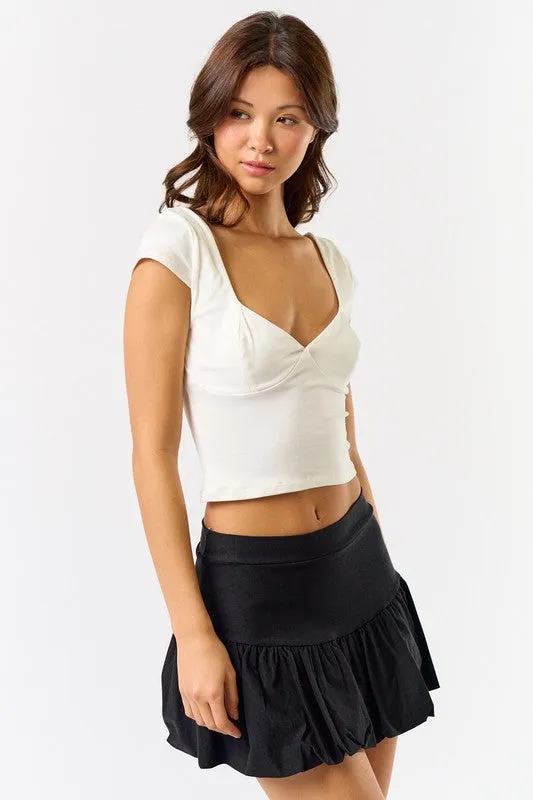 Cap Sleeve Brushed Knit Crop Top