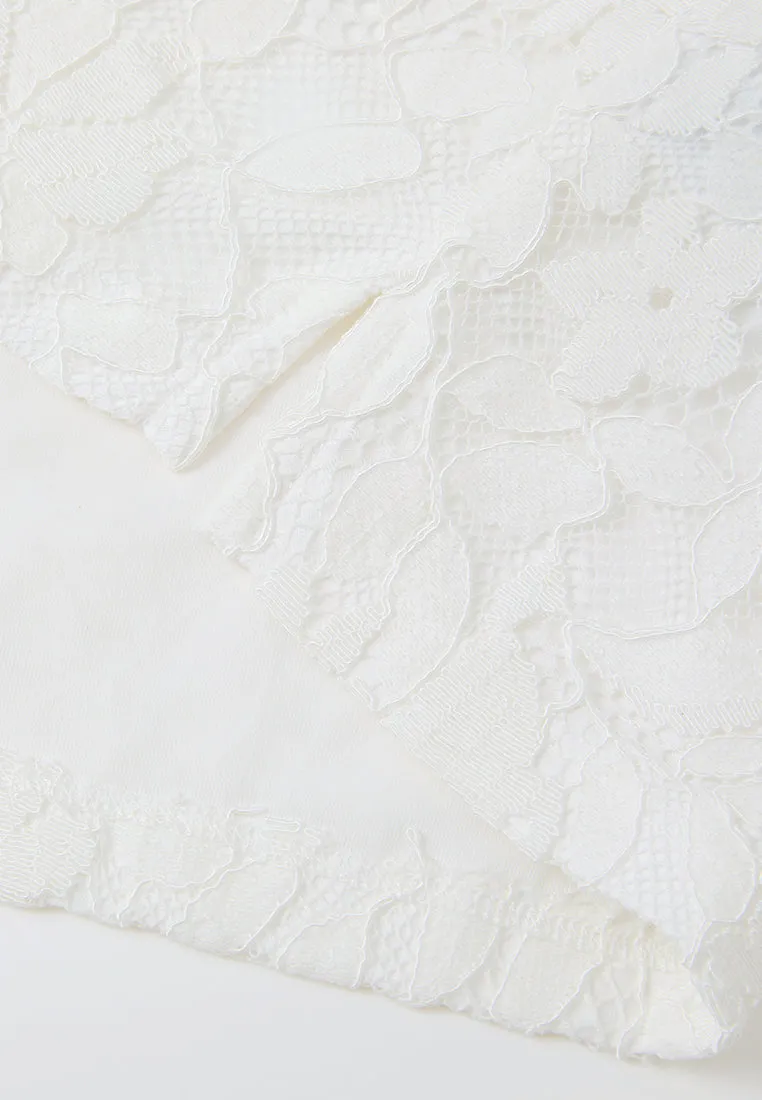 Cap-sleeve Crystal-button Lace Polo Shirt
