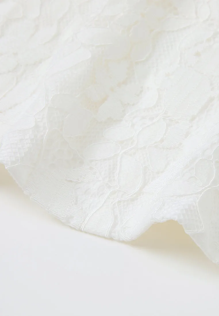Cap-sleeve Crystal-button Lace Polo Shirt
