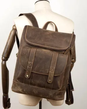 Casual Brown Mens Leather 15-inch Computer Backpacks Brown Travel Backpack School Backpacks for men