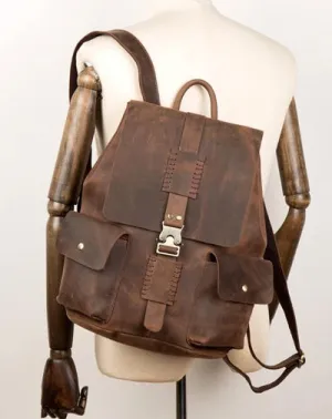 Casual Brown Mens Leather 15-inch Large Backpacks Brown College Backpack School Backpacks for men