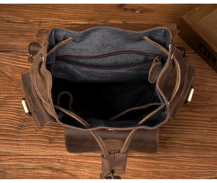 Casual Dark Brown Leather Mens 12 inches Laptop Backpack Leather school Backpack for Men