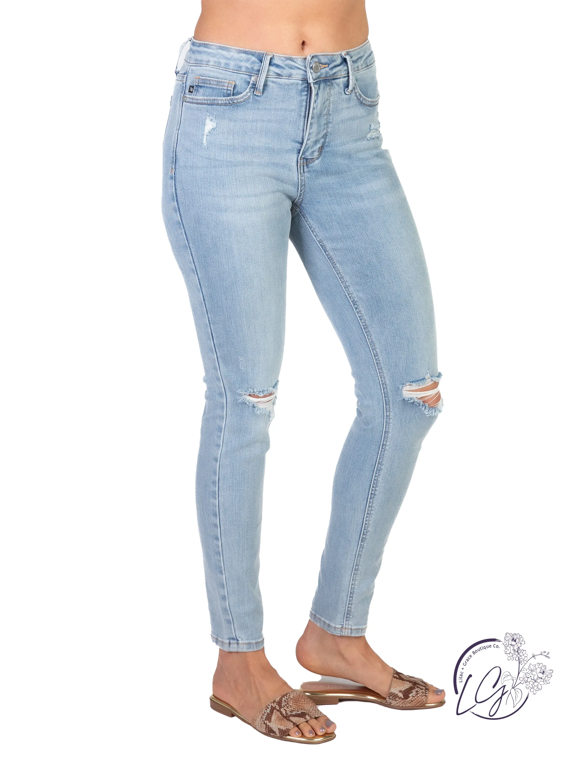Celeste Mid-Rise Tummy Control Distressed Jeans by Judy Blue