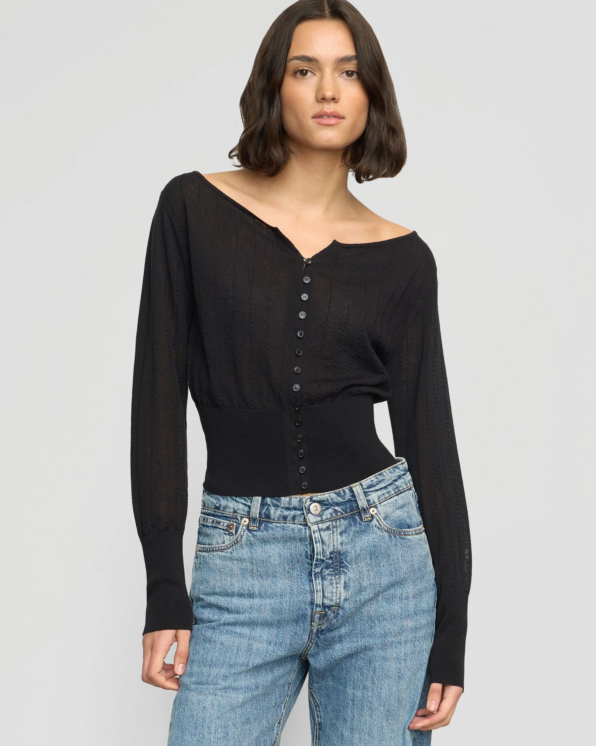 Chava Semi-Sheer Button Knit Top