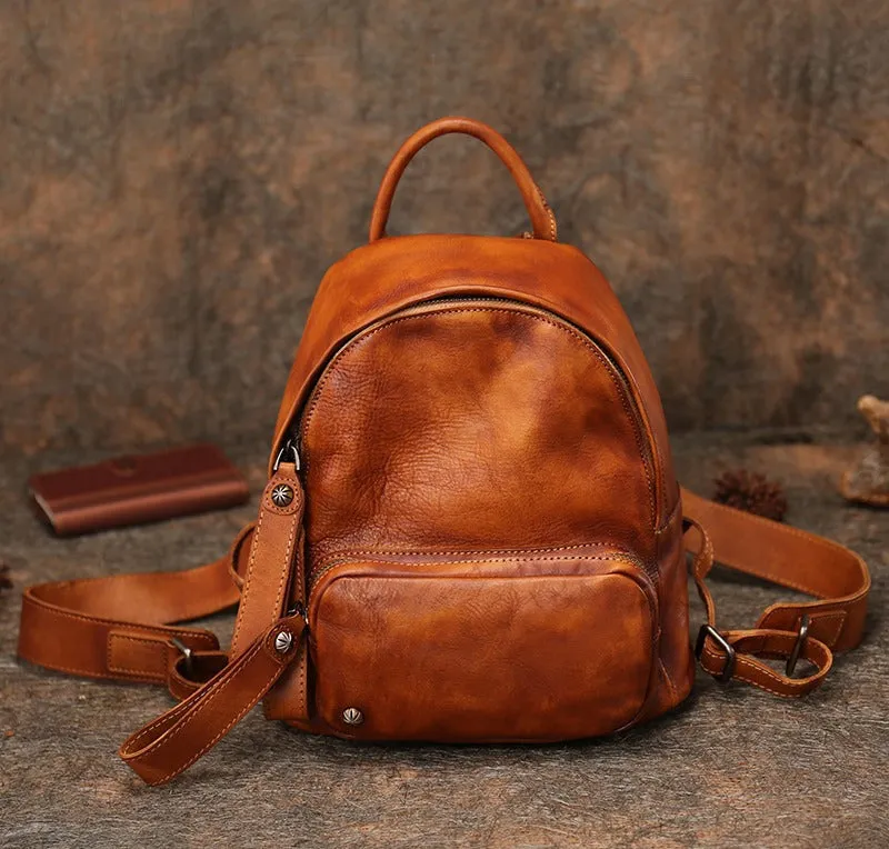 Classic Brown Leather Rucksack Womens Compact Leather Backpack Ladies Backpack Purses