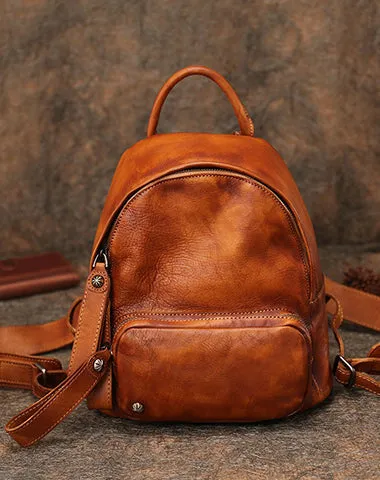 Classic Brown Leather Rucksack Womens Compact Leather Backpack Ladies Backpack Purses