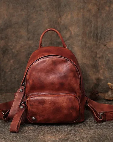 Classic Brown Leather Rucksack Womens Compact Leather Backpack Ladies Backpack Purses