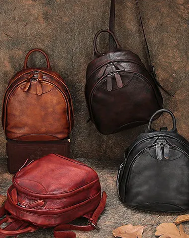 Classic Coffee Leather Small Rucksack Womens Compact Leather Backpack Ladies Backpack Purse