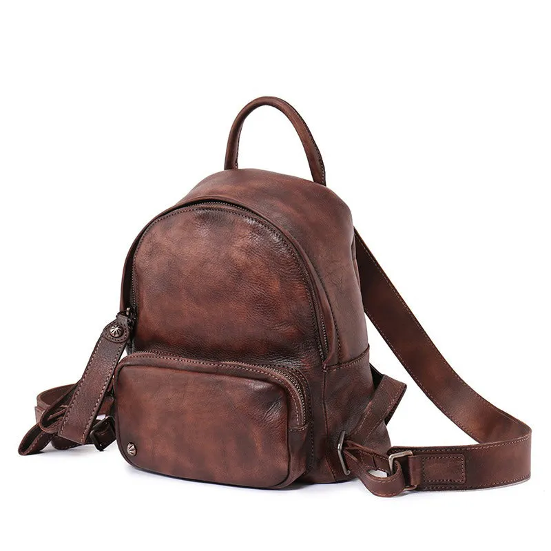 Classic Leather Rucksack Womens Compact Leather Backpack Ladies Backpack Purses