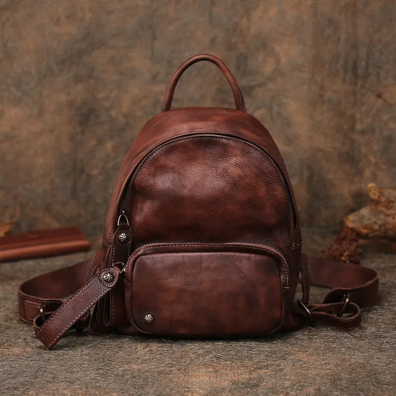 Classic Leather Rucksack Womens Compact Leather Backpack Ladies Backpack Purses