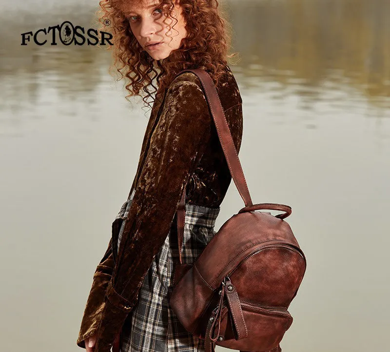 Classic Leather Rucksack Womens Compact Leather Backpack Ladies Backpack Purses