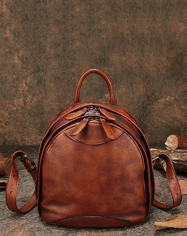 Classic Red Leather Small Rucksack Womens Compact Leather Backpack Ladies Backpack Purse