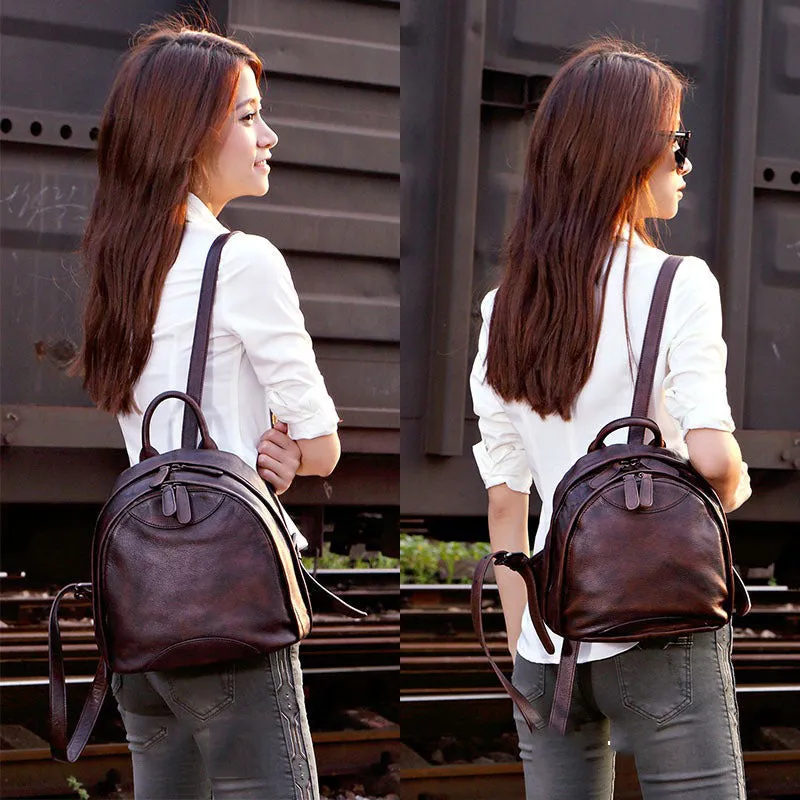 Classic Red Leather Small Rucksack Womens Compact Leather Backpack Ladies Backpack Purse
