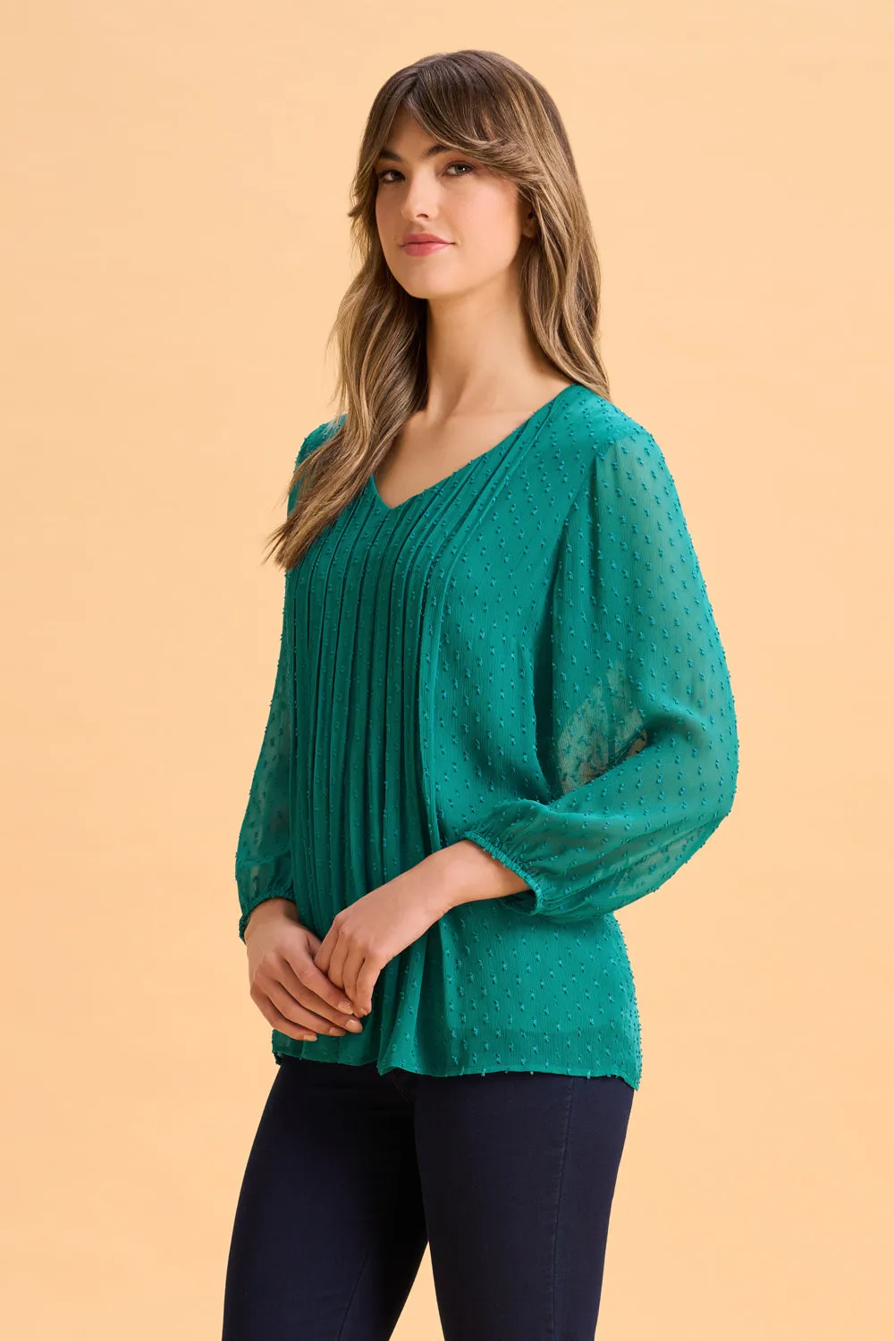 Clipped Georgette Blouse - Meadow Green