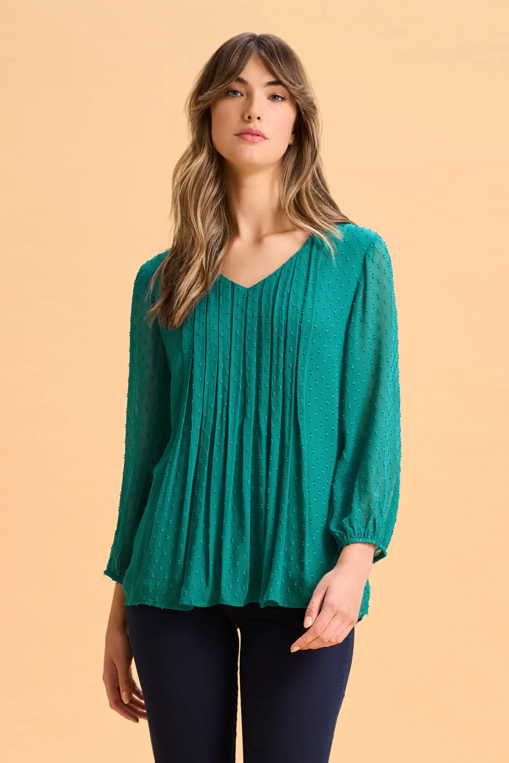 Clipped Georgette Blouse - Meadow Green