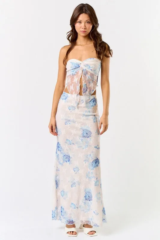 Coastal Lace Floral Asymetrical Tube Top