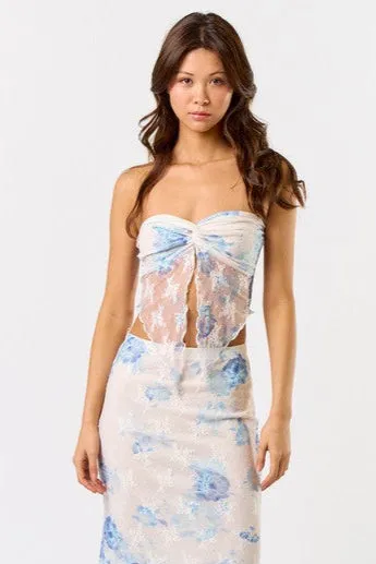 Coastal Lace Floral Asymetrical Tube Top