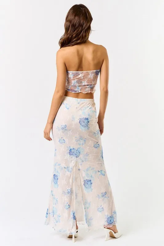 Coastal Lace Floral Asymetrical Tube Top