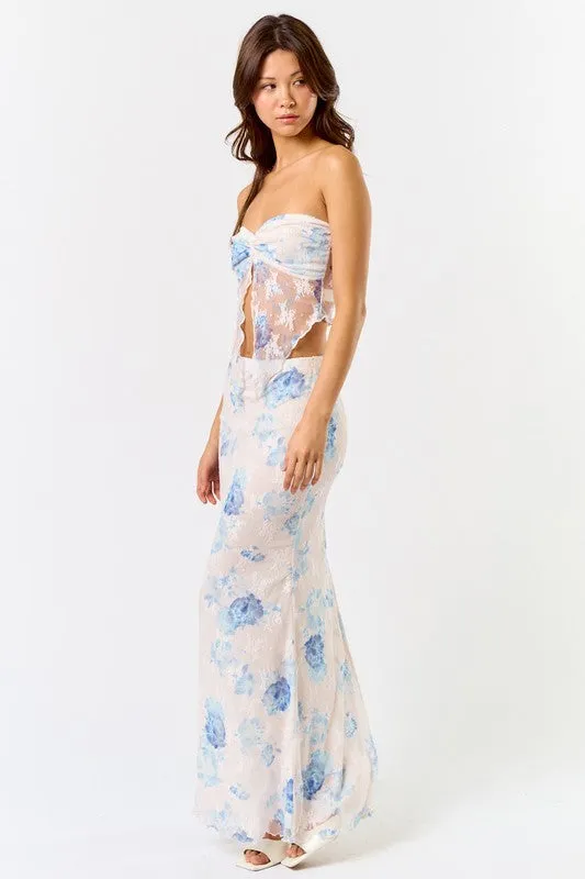 Coastal Lace Floral Asymetrical Tube Top