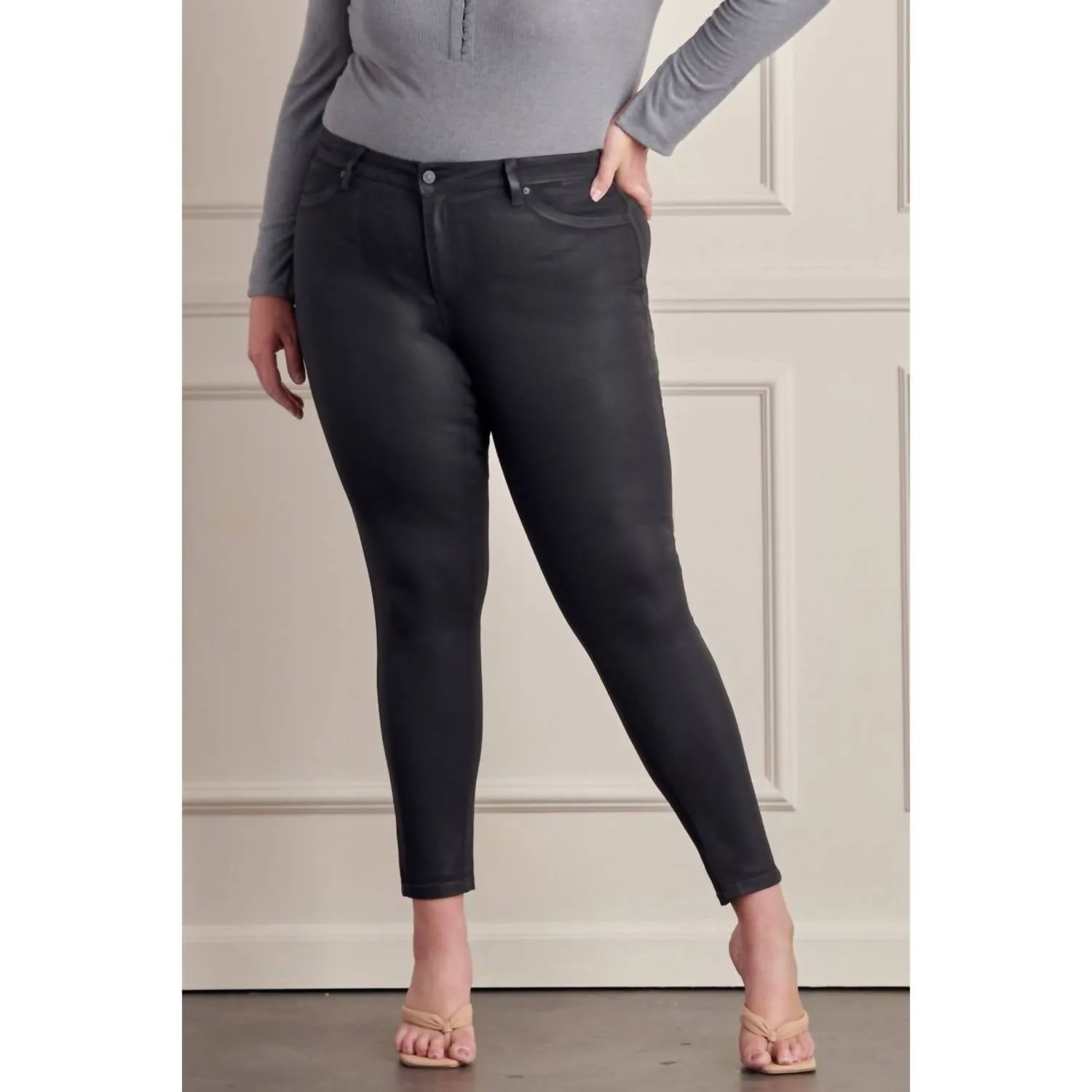 Coated Super Skinny Jeans - Plus In Black