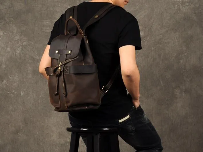 Coffee Leather Large Mens Cool Backpacks Travel Backpacks Fashion Backpacks for men