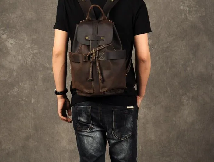 Coffee Leather Large Mens Cool Backpacks Travel Backpacks Fashion Backpacks for men