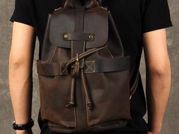 Coffee Leather Large Mens Cool Backpacks Travel Backpacks Fashion Backpacks for men