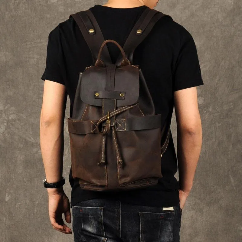 Coffee Leather Large Mens Cool Backpacks Travel Backpacks Fashion Backpacks for men