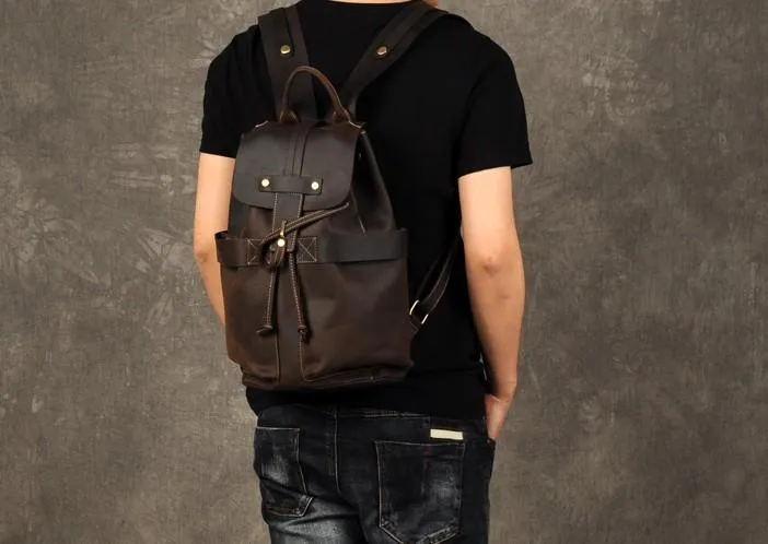 Coffee Leather Large Mens Cool Backpacks Travel Backpacks Fashion Backpacks for men