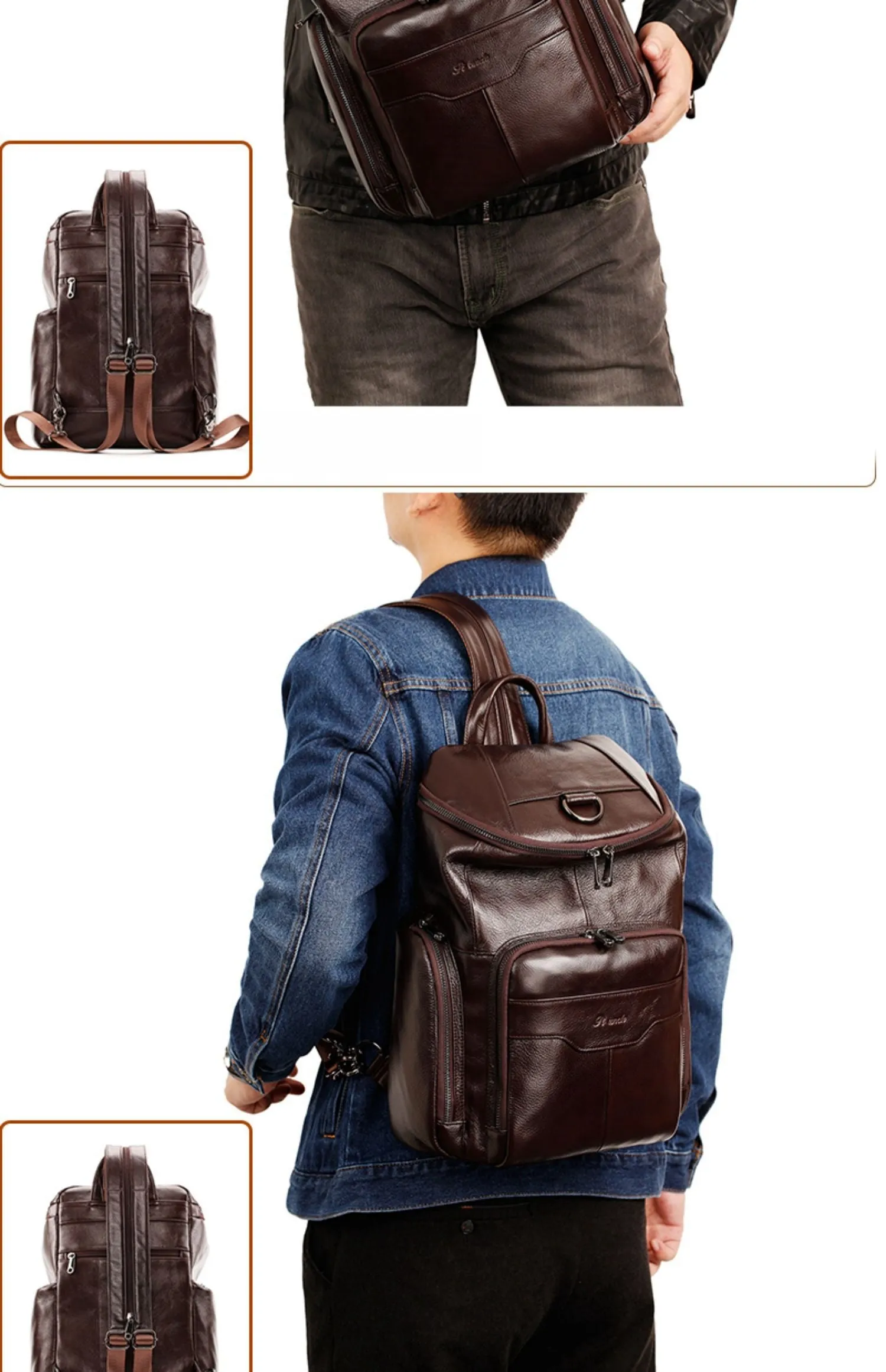 Coffee Leather Large Sling Bag For Men Convertible Sling Backpack For Big Men