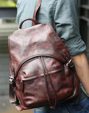 Coffee Leather Mens Backpack Travel Backpack Laptop Backpacks for men