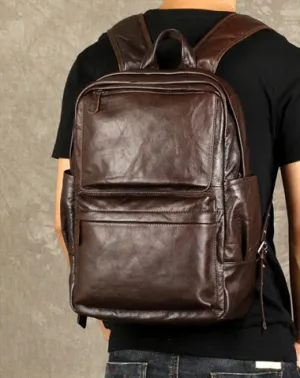 Coffee Leather Mens Cool Backpacks Large Travel Backpack Hiking Backpack for men