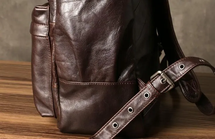 Coffee Leather Mens Cool Backpacks Large Travel Backpack Hiking Backpack for men