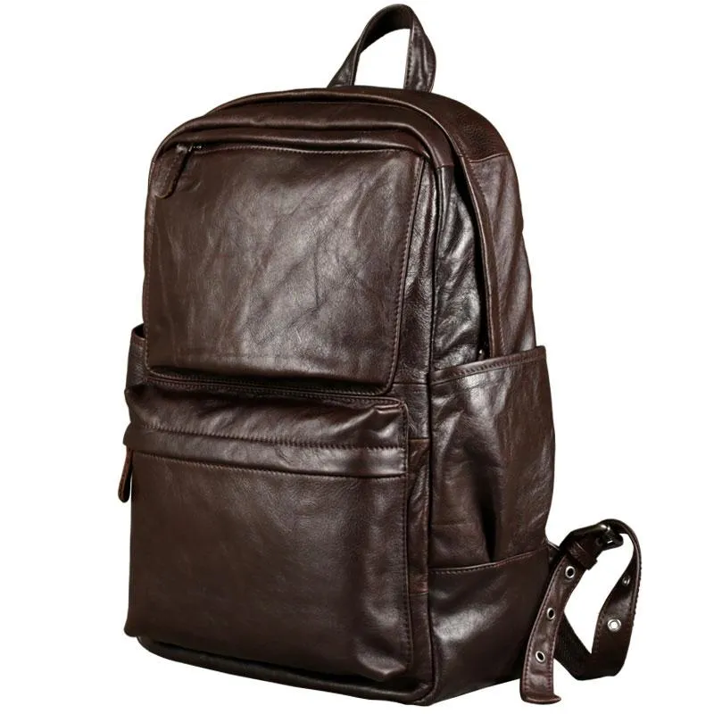 Coffee Leather Mens Cool Backpacks Large Travel Backpack Hiking Backpack for men