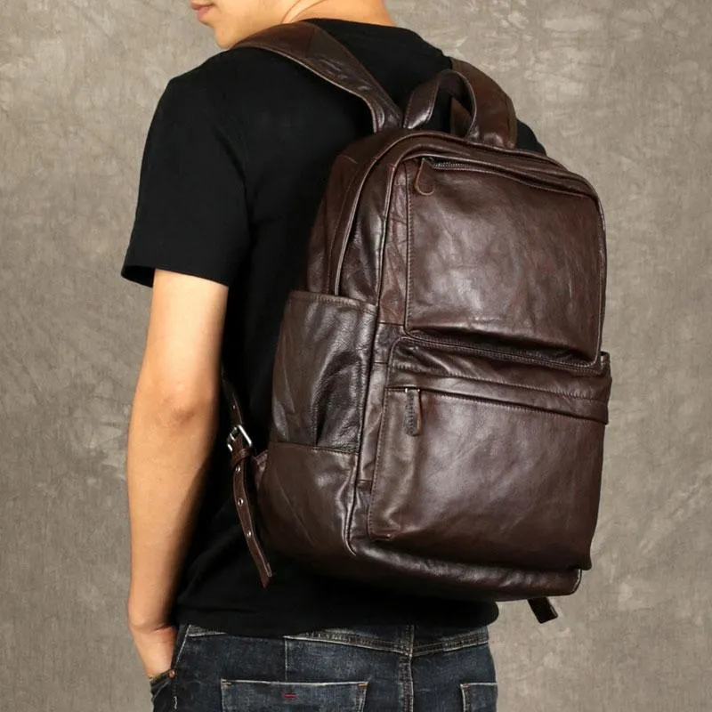 Coffee Leather Mens Cool Backpacks Large Travel Backpack Hiking Backpack for men
