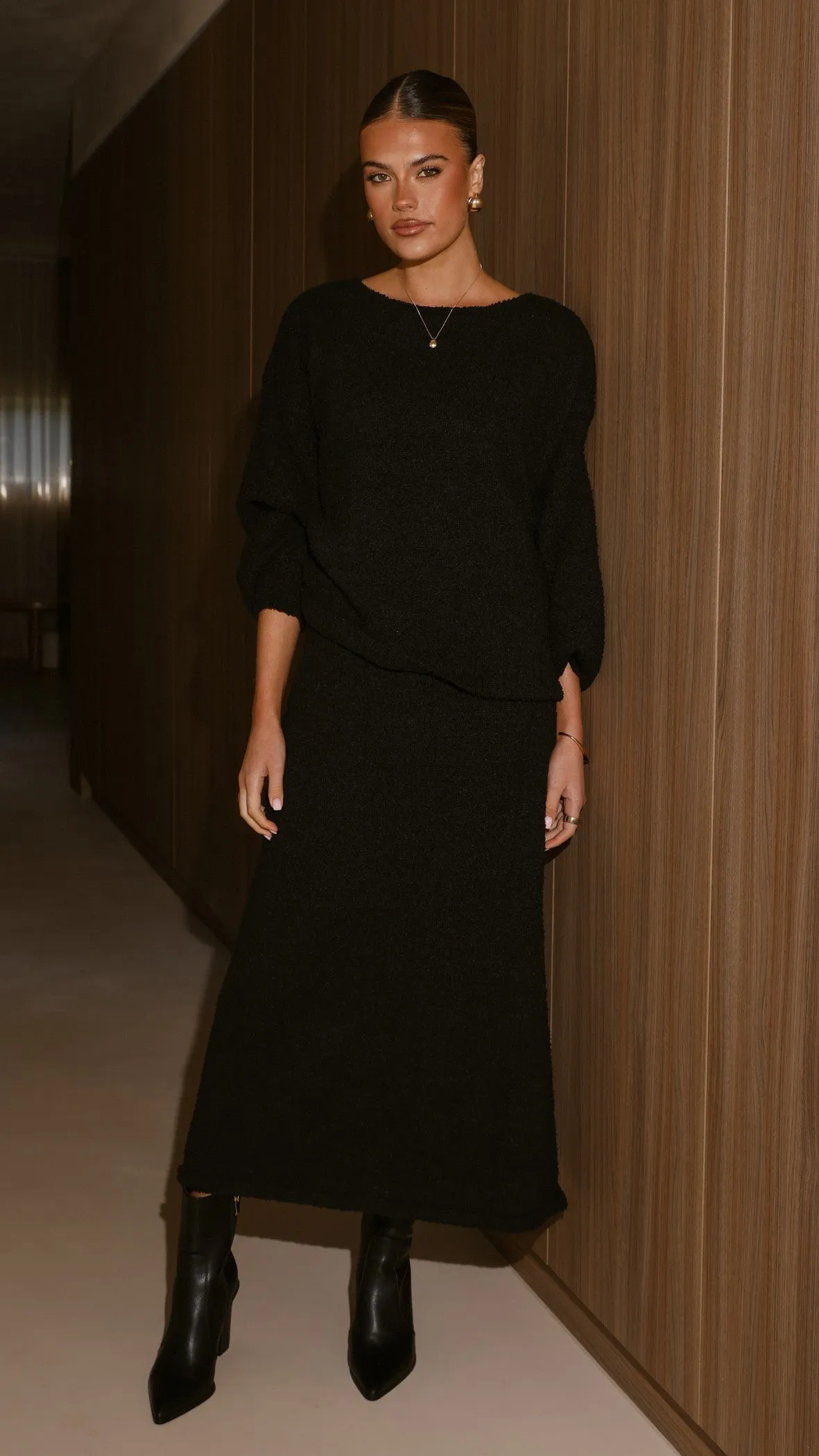Cohen Knit Midi Skirt - Black