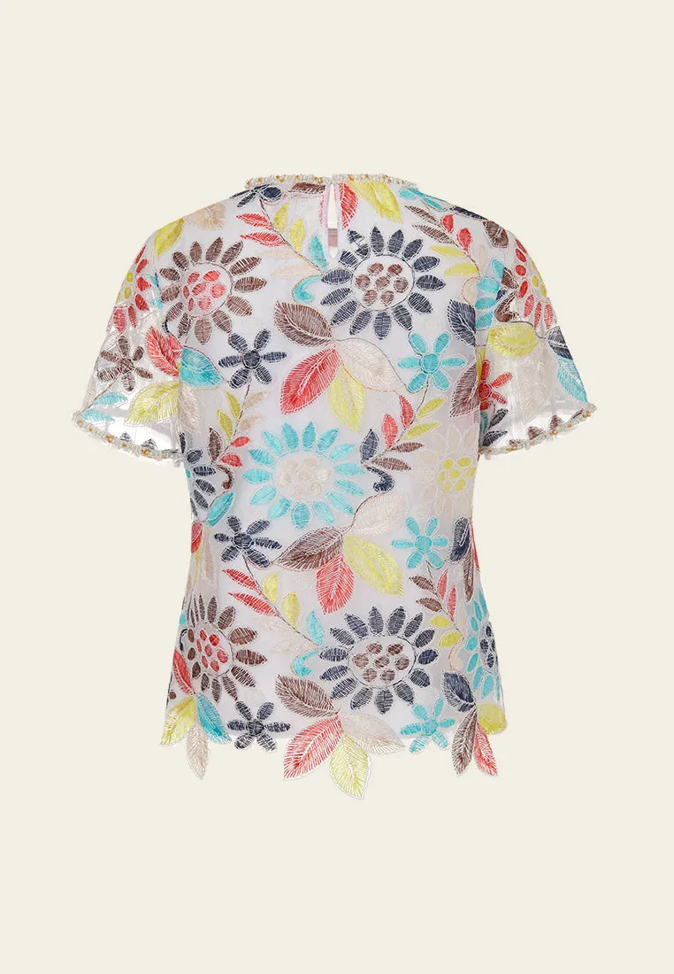 Colorful Embroidered Embellished-trim Shirt
